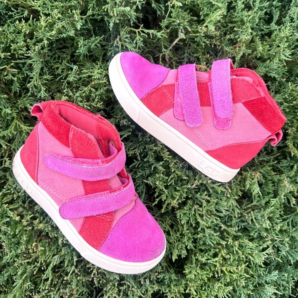 UGG Girl's T Rennon II Suede Leather Mashup Colorblock Sneakers Size 9 Pink Red